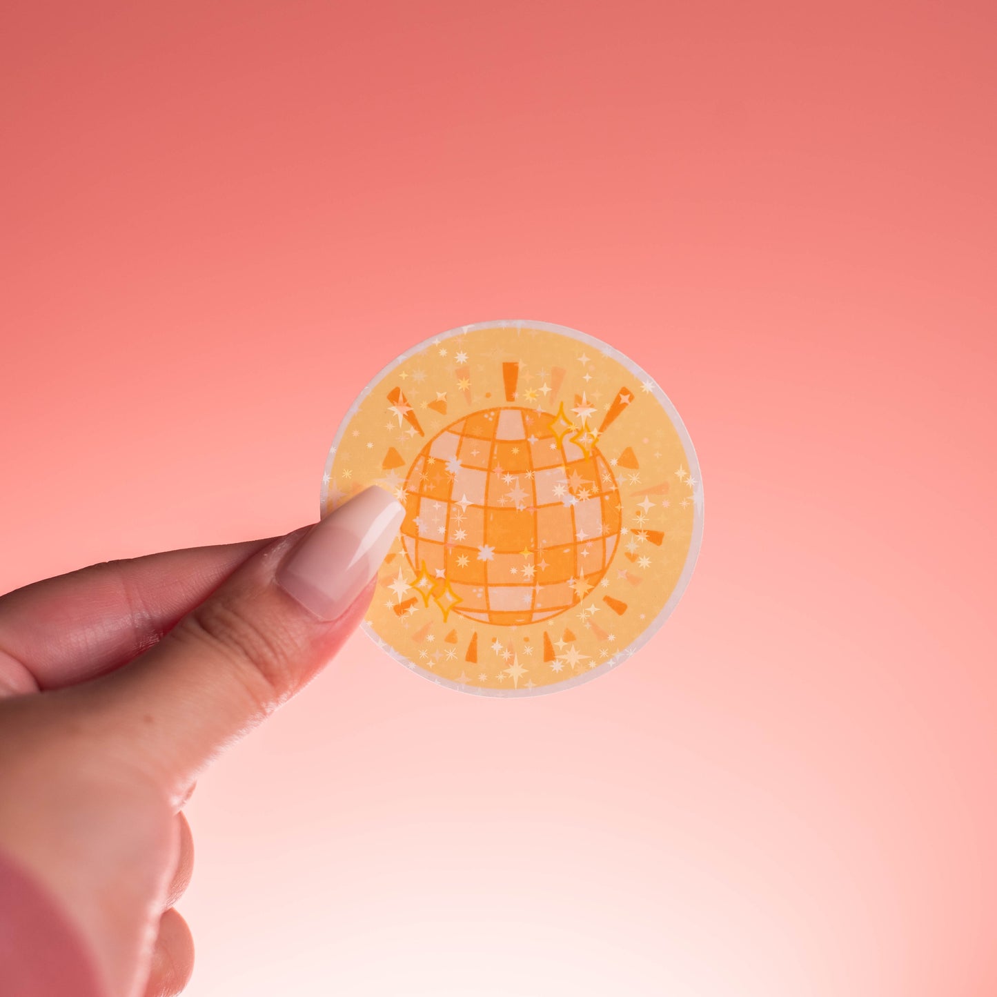 Orange Disco Ball Holographic Sticker