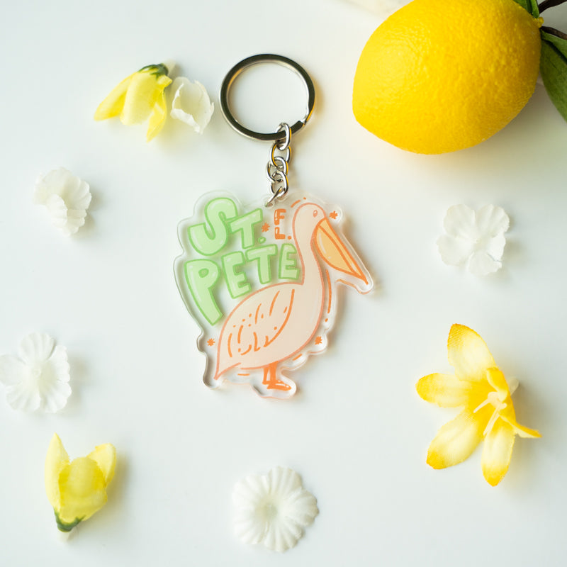St. Pete Florida Pelican Keychain